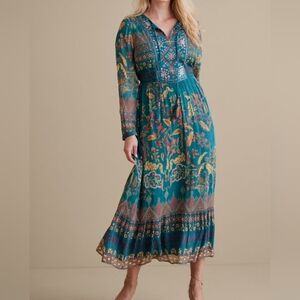 Soft surroundings Mirapani Floral Teal Maxi Dress PM